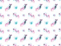 Seamless pattern of cute funny girls mermaids swimming under water with shells and fish bubbles. Vector cartoon endless texture on