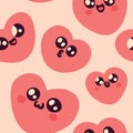 Seamless pattern with cute funny hearts. Vector.
