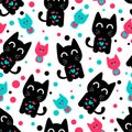 Seamless pattern with cute funny kittens Royalty Free Stock Photo
