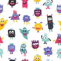Seamless pattern with cute funny monsters