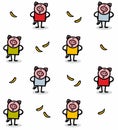 Seamless pattern with cute funny pigs and exotic fruits bananas. Royalty Free Stock Photo