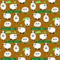 Seamless pattern with cute funny sheep and wild grass. Royalty Free Stock Photo