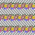 Seamless pattern with cute garden flowers on striped background. Flower background for textile, cover, wallpaper, gift packaging, Royalty Free Stock Photo