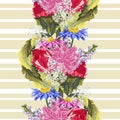 Seamless pattern with cute garden flowers on striped background. Royalty Free Stock Photo