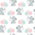 Seamless pattern, cute gentle baby elephant with balloons and a gift. Pastel shades. Children\'s bedroom decor, print Royalty Free Stock Photo