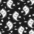 Seamless pattern of cute ghosts, bones and skulls Royalty Free Stock Photo