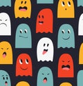 Seamless pattern with cute ghosts. Spooks background. Halloween funny texture. Royalty Free Stock Photo