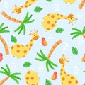 Seamless pattern with cute giraffe and palm tree - vector illustration, eps