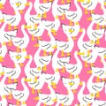 Seamless pattern with a cute goose cartoon bird.