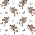Seamless pattern, cute gray mice and butterflies. Print for children, children\'s textiles, kids bedroom decor