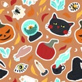 seamless pattern of cute Halloween symbols Royalty Free Stock Photo