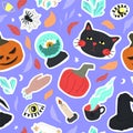 seamless pattern of cute Halloween symbols Royalty Free Stock Photo