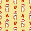 Seamless pattern with cute hamster and presents on a yellow background. Vector illustration. Royalty Free Stock Photo