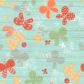 Seamless pattern with cute hand drawn butterflies and buttons.