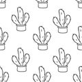 Seamless pattern with cute hand-drawn cacti white background Royalty Free Stock Photo