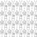 Seamless pattern with cute hand-drawn cacti white background