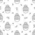 Seamless pattern with cute hand-drawn cacti white background Royalty Free Stock Photo