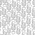 Seamless pattern with cute hand-drawn cacti white background