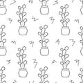 Seamless pattern with cute hand-drawn cacti white background