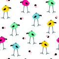 Seamless pattern with cute hand drawn doodle birds