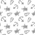 Seamless pattern with cute hand drawn elements of marine theme including anchors, turtle and seashell. Hand drawn marine Royalty Free Stock Photo