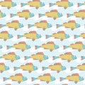 Seamless pattern with cute hand drawn fishes and shadows