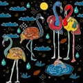 Seamless Pattern with Cute Hand Drawn Flamingo. Scandinavian Style. Quality Work.