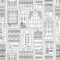 Seamless pattern with cute hand drawn houses