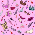 Seamless pattern with cute hand drawn lingerie Royalty Free Stock Photo