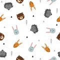 Seamless pattern of cute hand drawn sleeping animals. Cartoon zoo. Vector illustration. Animal for design of children`s