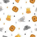 Seamless pattern of cute hand drawn sleeping animals. Cartoon zoo. Vector illustration. Animal for design of children`s Royalty Free Stock Photo