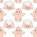 seamless pattern, cute hand-drawn tender babies in various poses, pastel shades, textiles