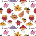 Seamless pattern with Cute happy funny characters with kawaii eyes. Royalty Free Stock Photo