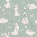 Seamless pattern with cute hares with balloons Royalty Free Stock Photo