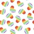 Seamless pattern of cute heart in rainbow painted color on white background.Love