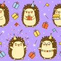 Seamless pattern with cute hedgehog - cartoon background for happy Birrthday wrapping design