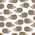 Seamless pattern with cute hedgehogs. Childish vector background with cartoon characters.