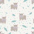 Seamless pattern with cute hippo character. Vector background for kids design. Royalty Free Stock Photo