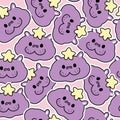 Seamless pattern of cute hippopotamus face with star on head sticker.Wild