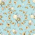 Seamless pattern with cute honeybees. Vector.