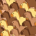 Seamless pattern of cute horse on brown background.Farm animal character cartoon