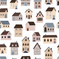 Seamless pattern with cute houses. HAnd drawn vector illustration Royalty Free Stock Photo