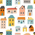 Seamless pattern with cute houses. Hand drawn vector illustration for nursery textile Royalty Free Stock Photo