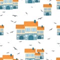 Seamless pattern with cute houses