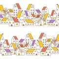 Seamless pattern with cute houses and windmills - cartoon town wallpaper for Your design Royalty Free Stock Photo