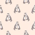 Seamless pattern with cute hugging badgers with closed eyes on pink background. Backdrop with adorable cartoon forest