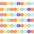 Seamless pattern of cute I love you word on rainbow color circle white background.Text Royalty Free Stock Photo