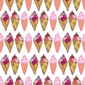 Seamless pattern cute ice cream doodles