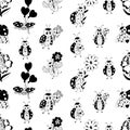 Seamless pattern with cute insects ladybugs on white background. Vector illustration in decorative doodle style. Endless Royalty Free Stock Photo