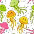 Seamless pattern with cute jellyfishes